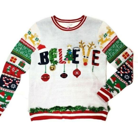 No Boundaries Christmas Believe Sweater XXL Festive Knit Holiday Ugly sweater - Picture 4 of 6